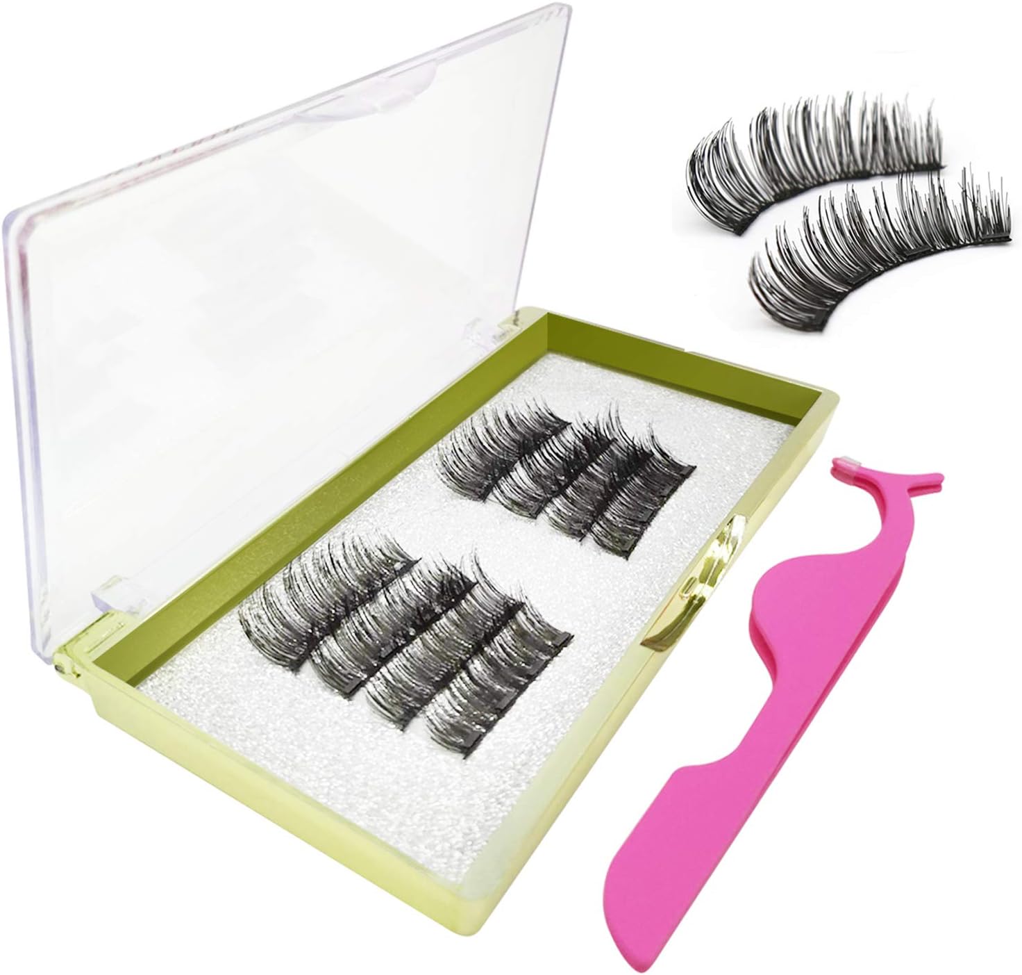 8 PCS Four Magnetic Eyelashes, Four Magnetic Eyelashes, Upgraded 3D Magnetic Eyelashes, Ultra Thin Reusable Magnetic Eyelashes with Tweezers