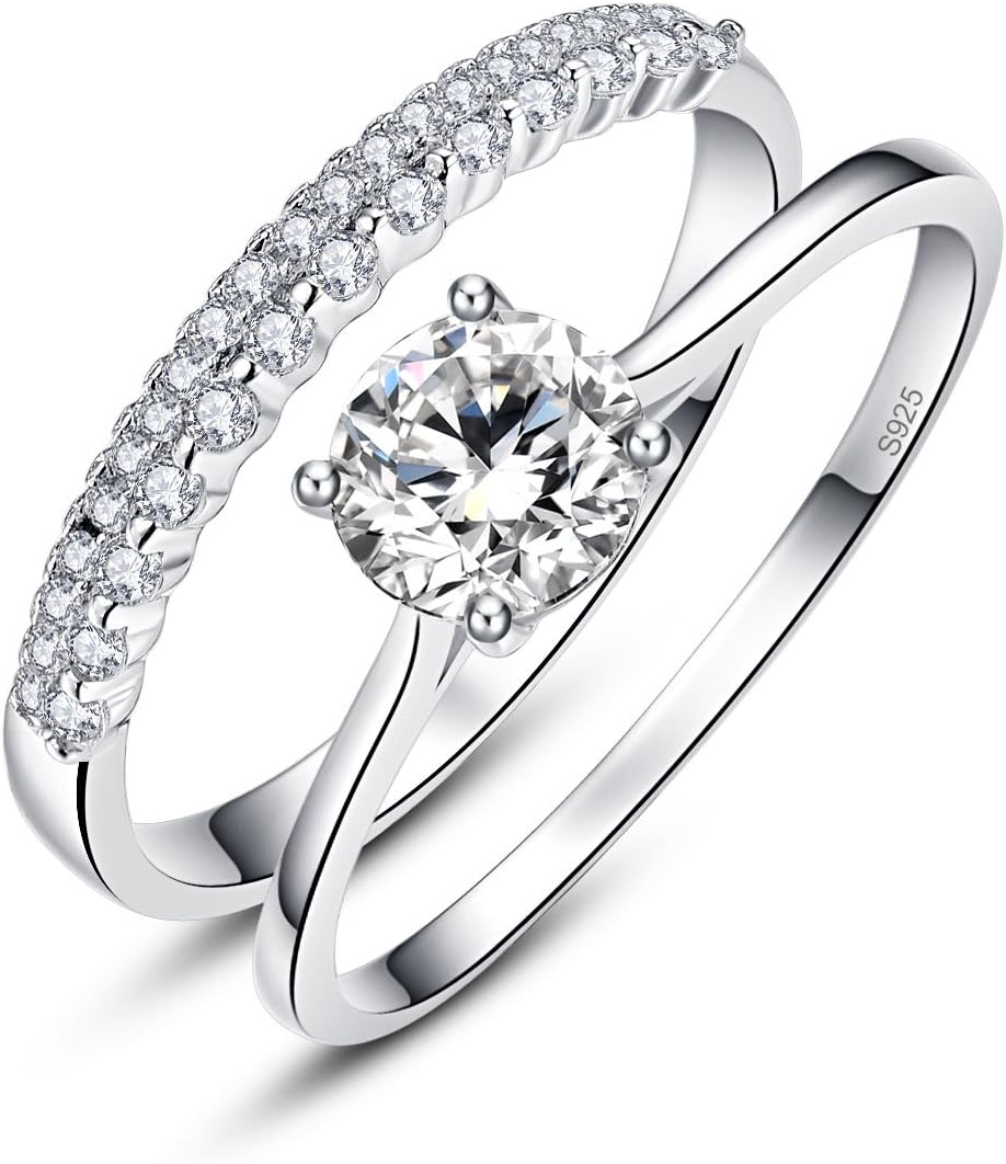 1.2ct 925 Sterling Silver Bridal Ring Sets Round Cut CZ Engagement Rings promise rings for her wedding bands for Women Size 5-10