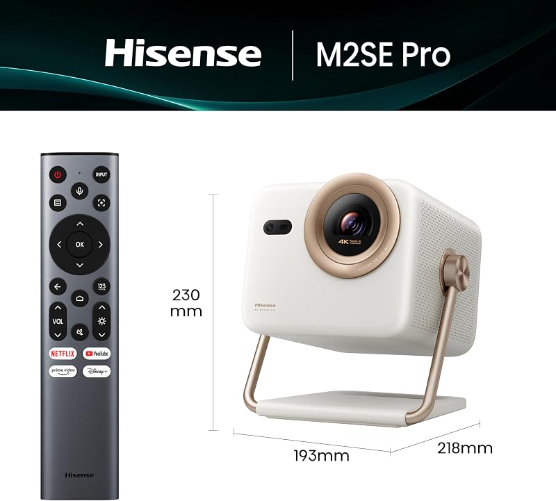 M2SE Pro Mini Projecteur Laser 4K UHD Blanc & Or Rose Bluetooth WiFi HDMI USB 3.0
