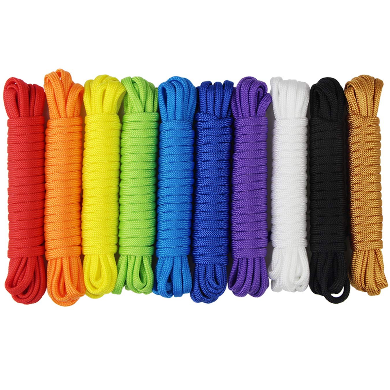 aufodara 10pcs Solid Color 4mm Paracord Bracelets Rope 7-Strand Core DIY Manual Braiding Cord Nylon Rope for Outdoor Survival Rope, Camping, Paracord Lanyards, Keychain, Dog Collar, Craft Toy