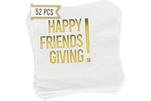 YOUR DREAM PARTY SHOP Happy Friendsgiving Napkins 52 Pcs - Gold Foil Thanksgiving Cocktail Napkins Funny - Friendsgiving Decorations - Friends Giving Party Decorations - Friends Giving Napkin for Cocktail Dinner Party