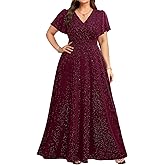 Pinup Fashion Women Plus Size Formal Dresses - Evening Gowns Wedding Guest Glitter Prom Long Dress