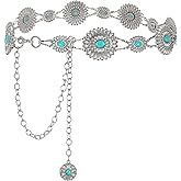 WHIPPY Women Concho Chain Belt Metal Link Western Cowgirl Turquoise Chain Belt for Dress