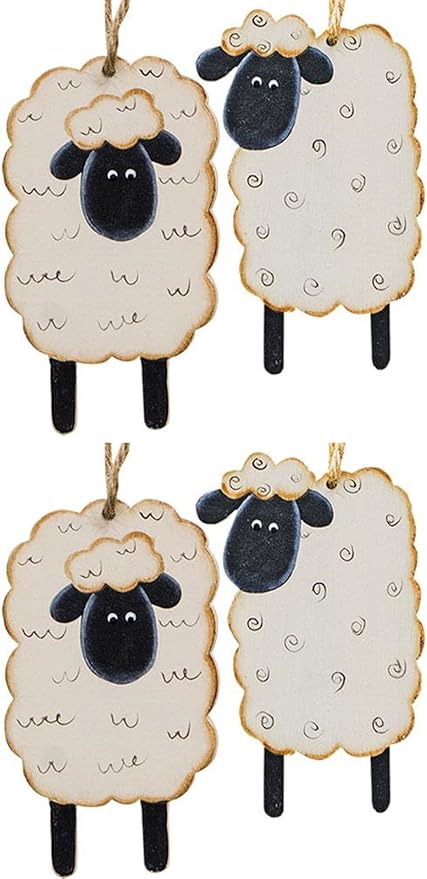 Amazon Com Set Of 4 Wood Sheep Ornament Hangers W Jute Country