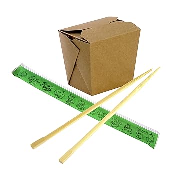 Caja de papel kraft chino de 16 onzas con palillos de bambú desechables de 9 pulgadas -