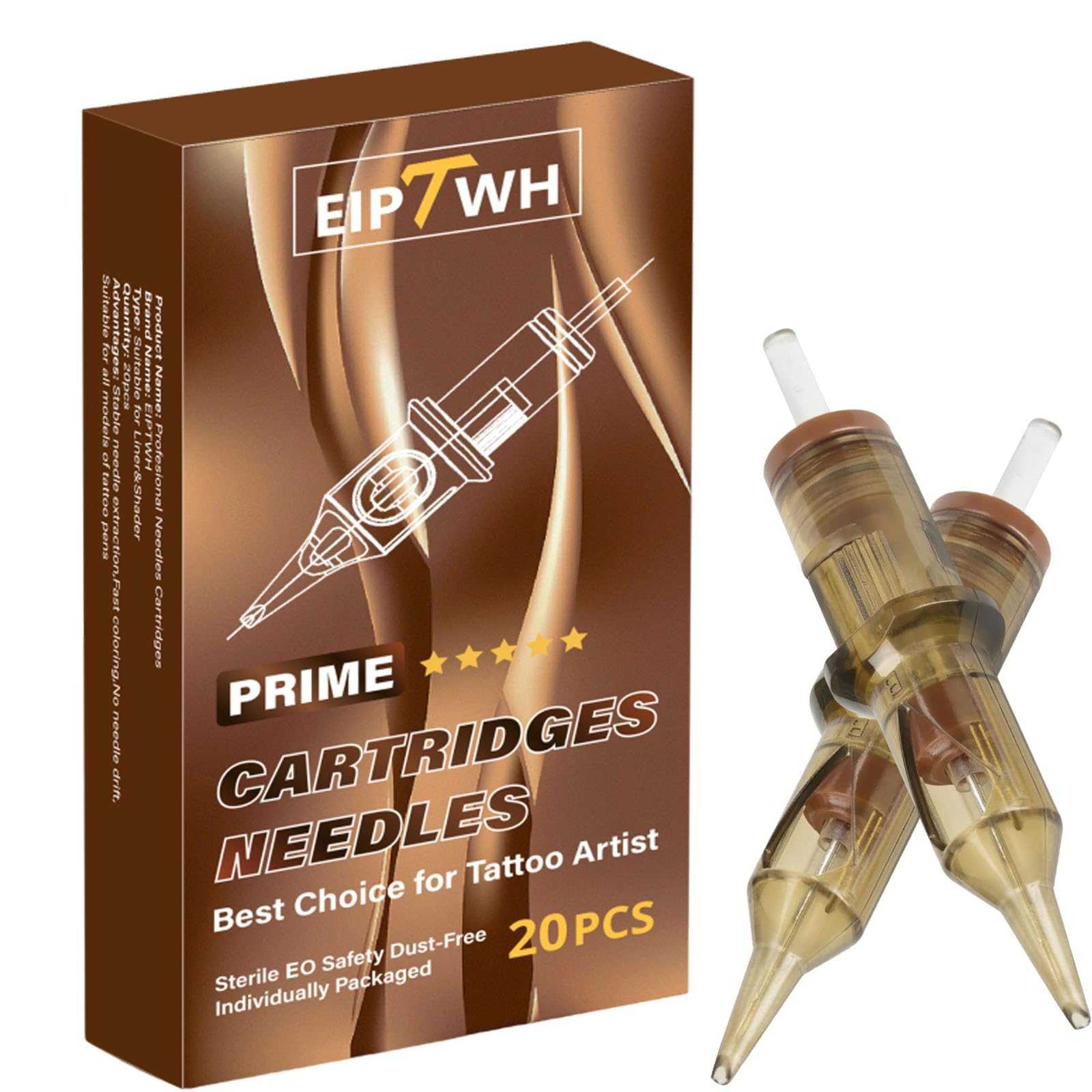 EIPTWH 20PCS #10-03RL Round Liner Disposables Tattoo Cartridges Needles, 0.3mm 3RL Liner Tattoo Needles for Tattooing, Adult, Brown, Not Water Resistant