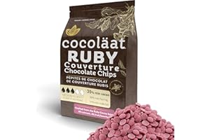 COCOLAAT Cocoläat Ruby Couverture Chocolate Chips | Culinary Grade for Bakers, Pastry Chefs, & Chocolatiers | 35% Cocoa - 35% Fat | Gold Foil Resealable Pouch Perfect Holiday Gift | 12 oz