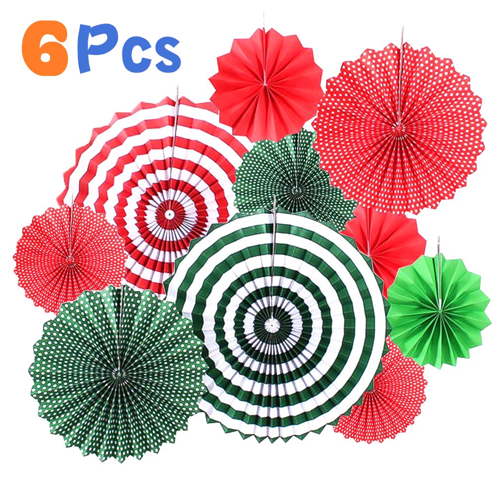 Amazon Com Christmas Style Hanging Paper Fan Decorations 6 Pcs