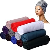 12 Pieces Extra Long Stretch Jersey Turban Head Wrap Knit African Fashion Headband Long Hair Scarf Breathable Solid Color Turban Tie for Black Women