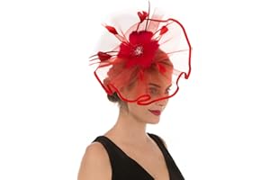 SAFERIN Fascinator for Women Hair Clip Hat Bowler Feather Flower Veil Wedding Party Hat Tea Hat