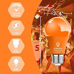 Gonhom 2 Pack A19 LED Orange Light Bulb,9 Watt