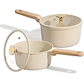CAROTE 1.6Qt & 3.0Qt Sauce Pan Sets with Lid Ceramic Nonstick Pot Set Non Toxic Saucepan with Stay-cool Handle Small Kitchen Cooking Pots, Easy to Clean, Induction Comptable, PFOA FREE