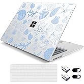 Loyrina Hard Case for 15-inch Microsoft Surface Laptop Copilot+ PC 2024 (7th Ed) Fashionable Lightweight Floral Design Transparent Clear Laptop Shell, with TPU Keyboard Cover & OTG Adapters, Conch