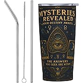 CALMSNUGS Tarot Tumbler 20oz - Witchy Insulated Stainless Steel Cup with Lid & Straw | Mystical Astrology Divination Gifts for Women, Gothic Spiritual Mug for Tarot Lovers, Astrology Enthusiasts