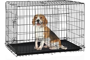 BIQWBIC 30 Inch Medium Dog Crate, Heavy Duty Dog Crates for Medium Dogs, Metal Wire Folding Dog Cage with Removable Trays, Locks, Double-Door, Divider Panel, Handle, Puppy Crate Pet Crate (30 in, Black)