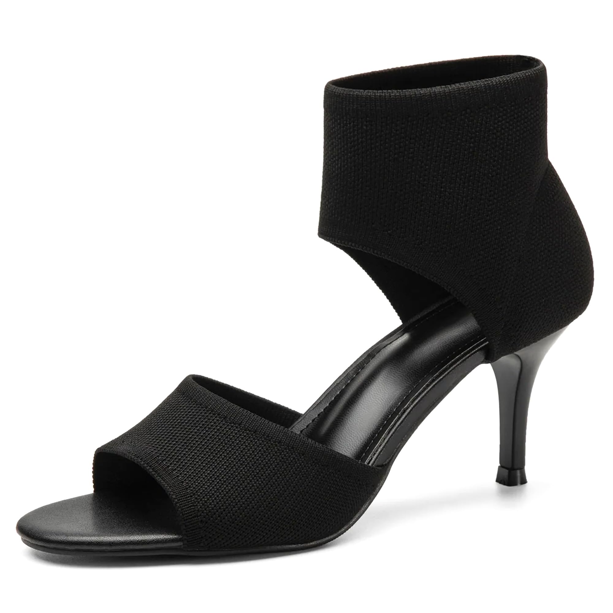 Photo 1 of ***STOCK PHOTO FOR REFERENCE ONLY***
NEWBELLA Women's Retro Peep Toe Sandals - Elegant Stiletto Heel Design with Breathable Mesh Knit Upper, Comfortable Elastic Casual Sandals for Daily Wear, Black 6.5