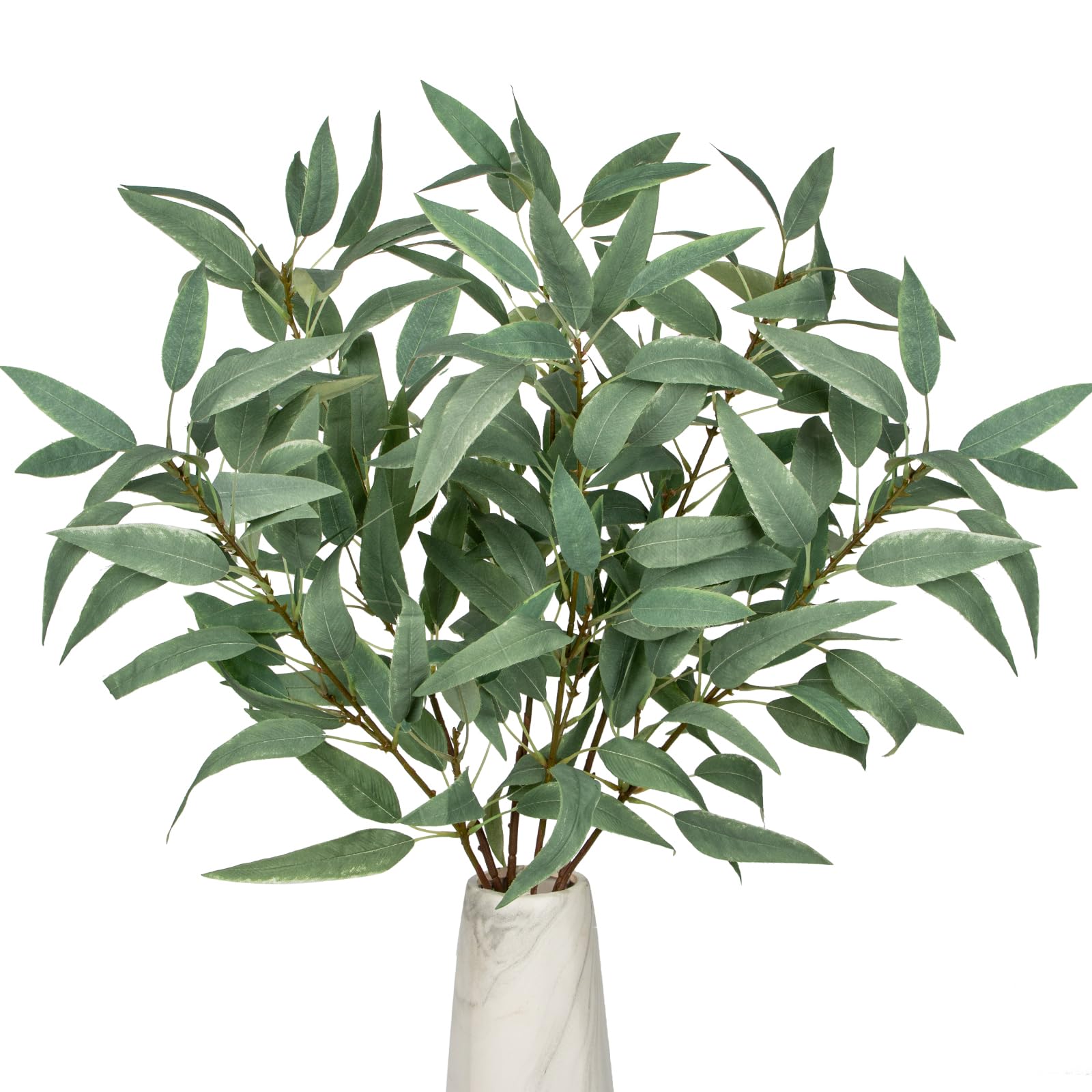 Photo 1 of Faux Eucalyptus Stems - 34' Long Fake Salix Leaves 6 Pcs Artificial Greenery Stems for DIY Bouquet Arrangements, Centerpieces, Shower Decorations