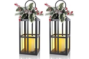 Taman Christmas Lantern,2 Pack Hanging Flickering Candle Lanterns Decorative Metal Vintage Light Battery Operated Umbrella Lights for Christmas Patio Garden, Table,Party Decor