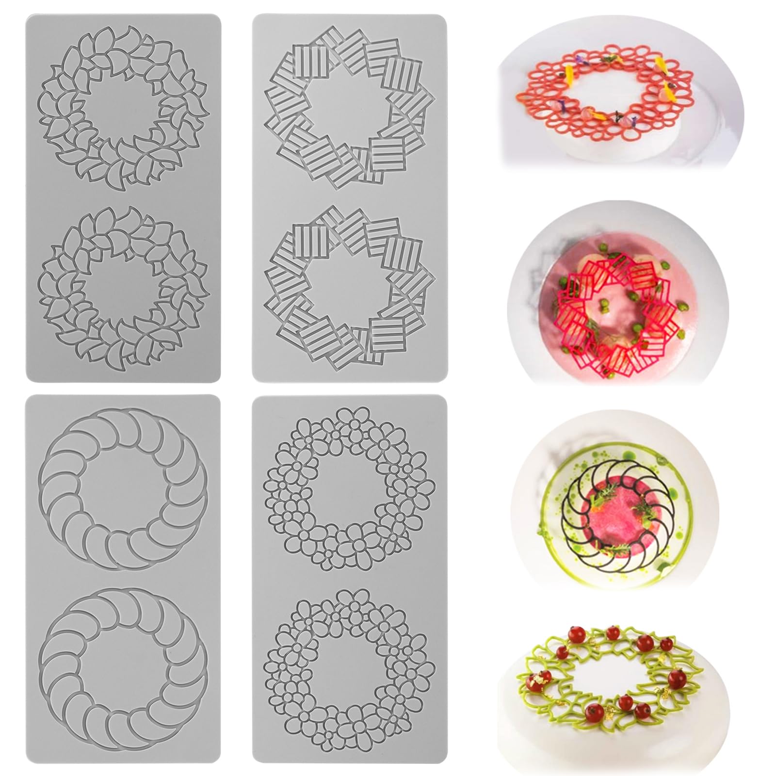 4-Pcs Bpa-Free Cake Fondant Mold, Tuille & Leaf Silicone Molds for Baking & Chocolate, Sugar Craft, Cake Decoration (4pcs 2 Patterns)