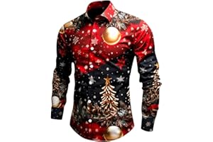 Ugly Christmas Shirt Men Long Sleeve Button Down Dress Shirts Funny Print Comfy Casual Xmas Tops Fashion Holiday Clothes