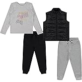 STITCH & STONE 4 Piece Toddler Boys' Outfit Set Long Sleeve Dinosaur Graphic Shirt, Puffer Vest, and 2 Jogger Sweatpant