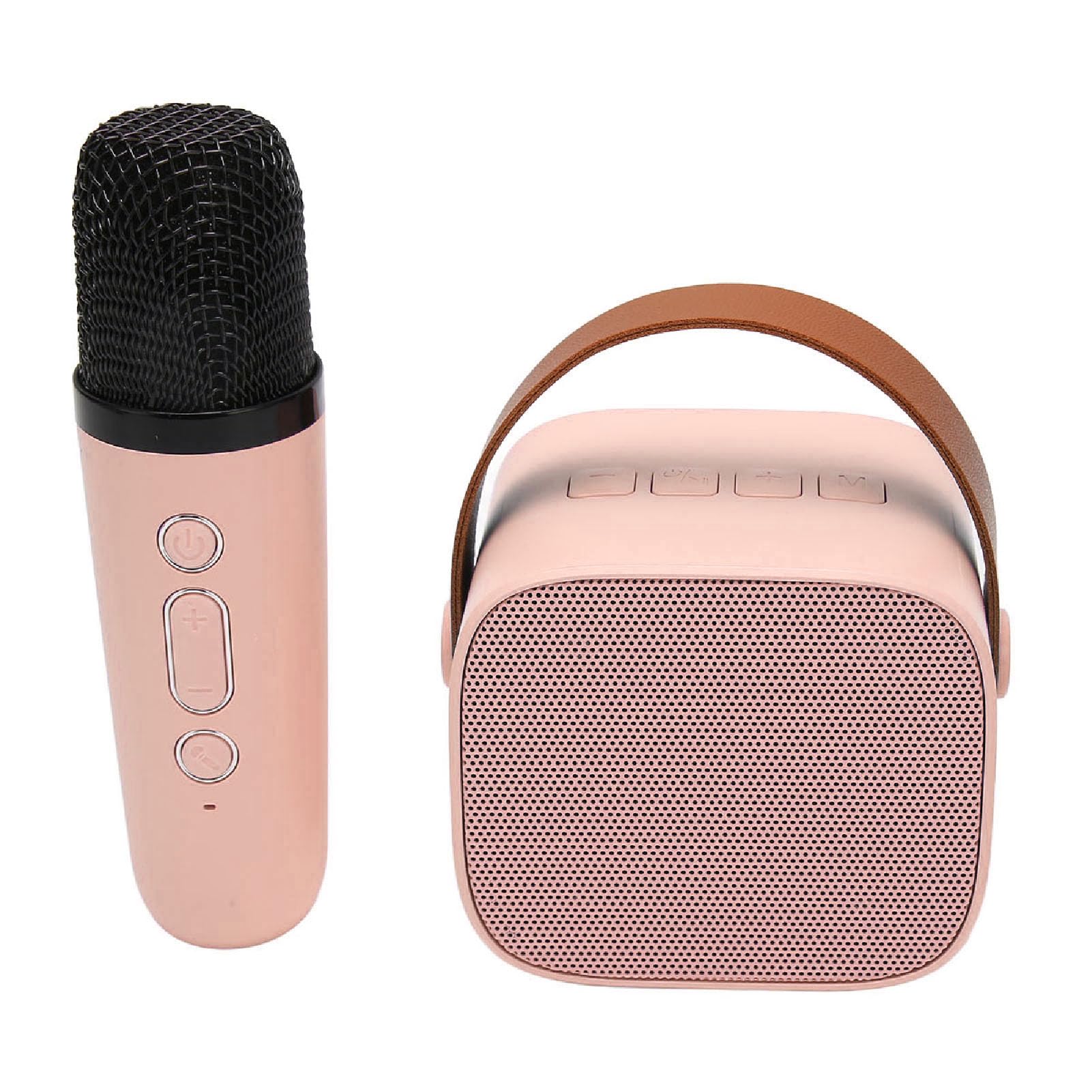Portable Speaker Mini Karaoke Machine Wireless Lightweight Dual Internal Magnetic Speakers HiFi Sound with Wireless Mic for Travel (Pink)