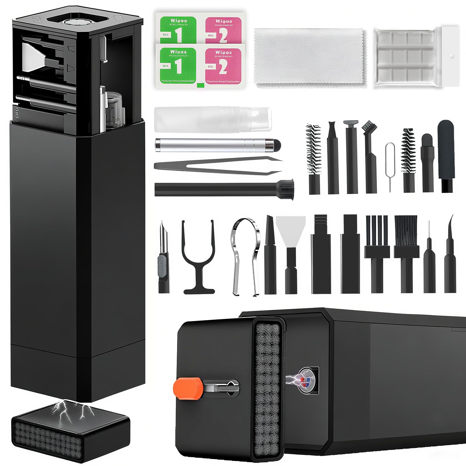 Photo 1 of 2026 Upgrade Phone Cleaning Kit 47PCS, iPhone Cleaning Kit, Airbud AirPods Cleaning Kit, Keyboard Cleaning Kit, Charging Port Cleaner for Apple Lightning/Android USB-C (Black)