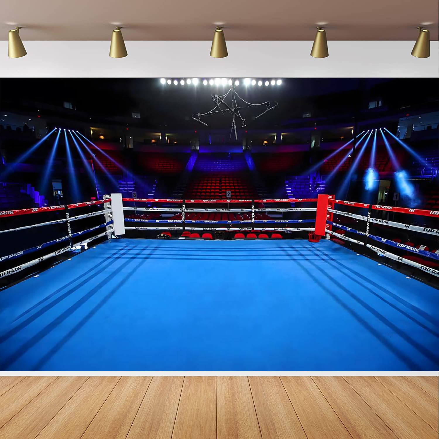 Photo 1 of CapiSco Boxing Ring Backdrop 7x5FT Stadium Boxing Arena Photography Background Man Boys Birthday Party Banner Sports Decorations Arena Stage Backgrounds