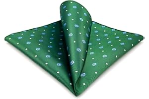 S&W SHLAX&WING Men's Pocket Square Emerald Green with Blue Flower for Suit Jacket Wedding