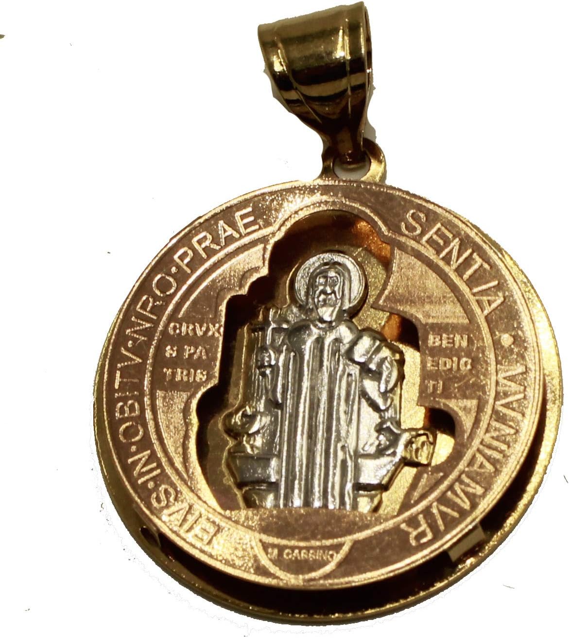 Diamantados of Florida San Benito Medalla - St. Beneict Medal 18k Gold Plated Round Pendant with 20 inch Chain