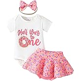 ADXSUN Baby Girl Half Birthday Outfit Half Way to One Romper+Skirt Shorts+Headband Cake Smash Clothes Set