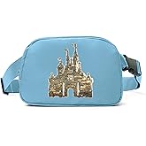 Magic Kingdom Sequin Belt Bag for Women Waterproof Waist Fanny Pack for Teen Girls Crossbody Bags for Traveling Jogging (blueA)