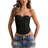 winkbay Women's Lace Overbust Corset Top Summer Strapless Boned Party Club Tube Tops Night Out Outfit