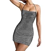 Yuopeid Women's Sexy Rhinestone Halter Bodycon Backless Sleeveless Party Prom Evening Mini Dress
