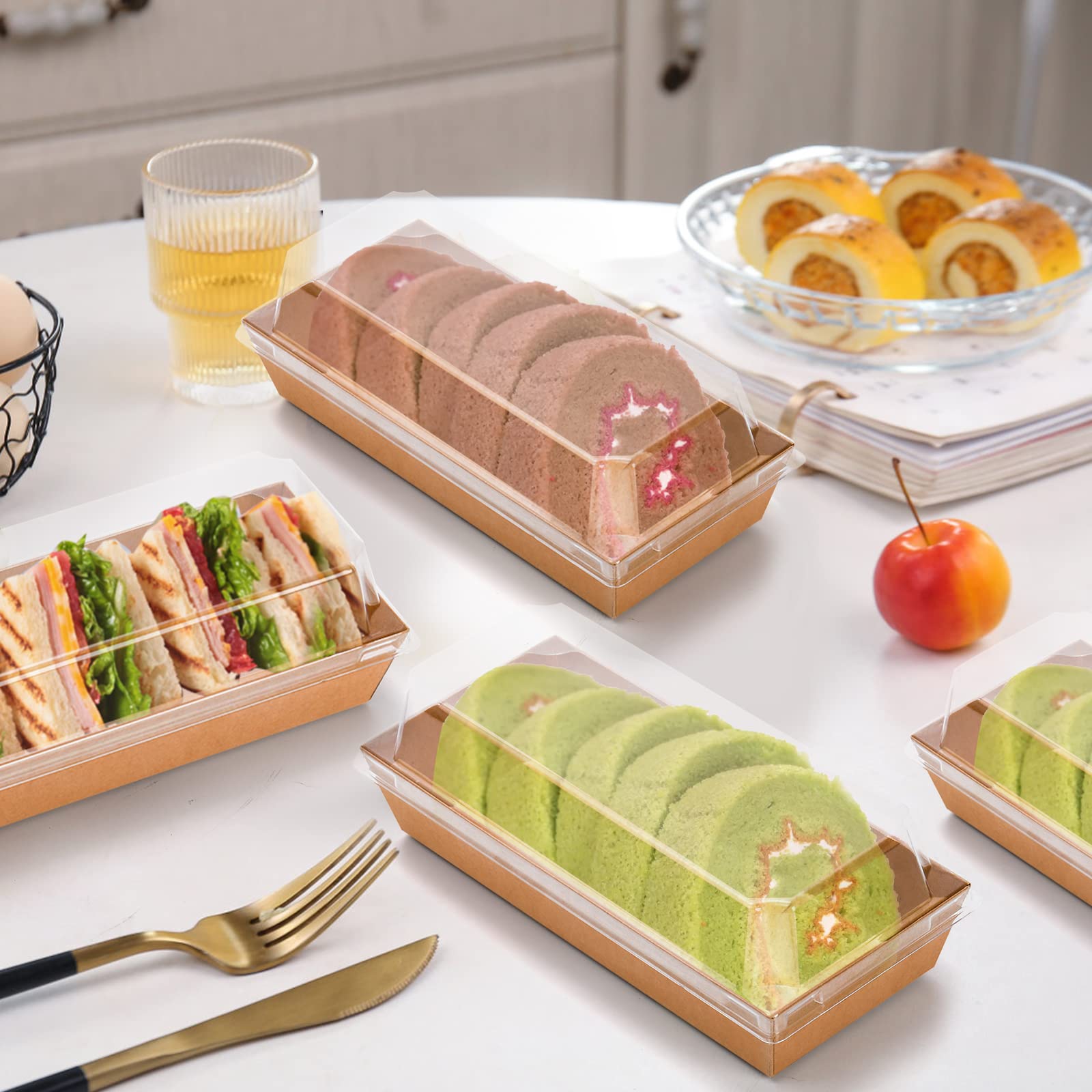 Rectangular Sandwish Box Mua Dicunoy 100 Pack Paper Sandwich Boxes with Clear Lids, Disposable ...