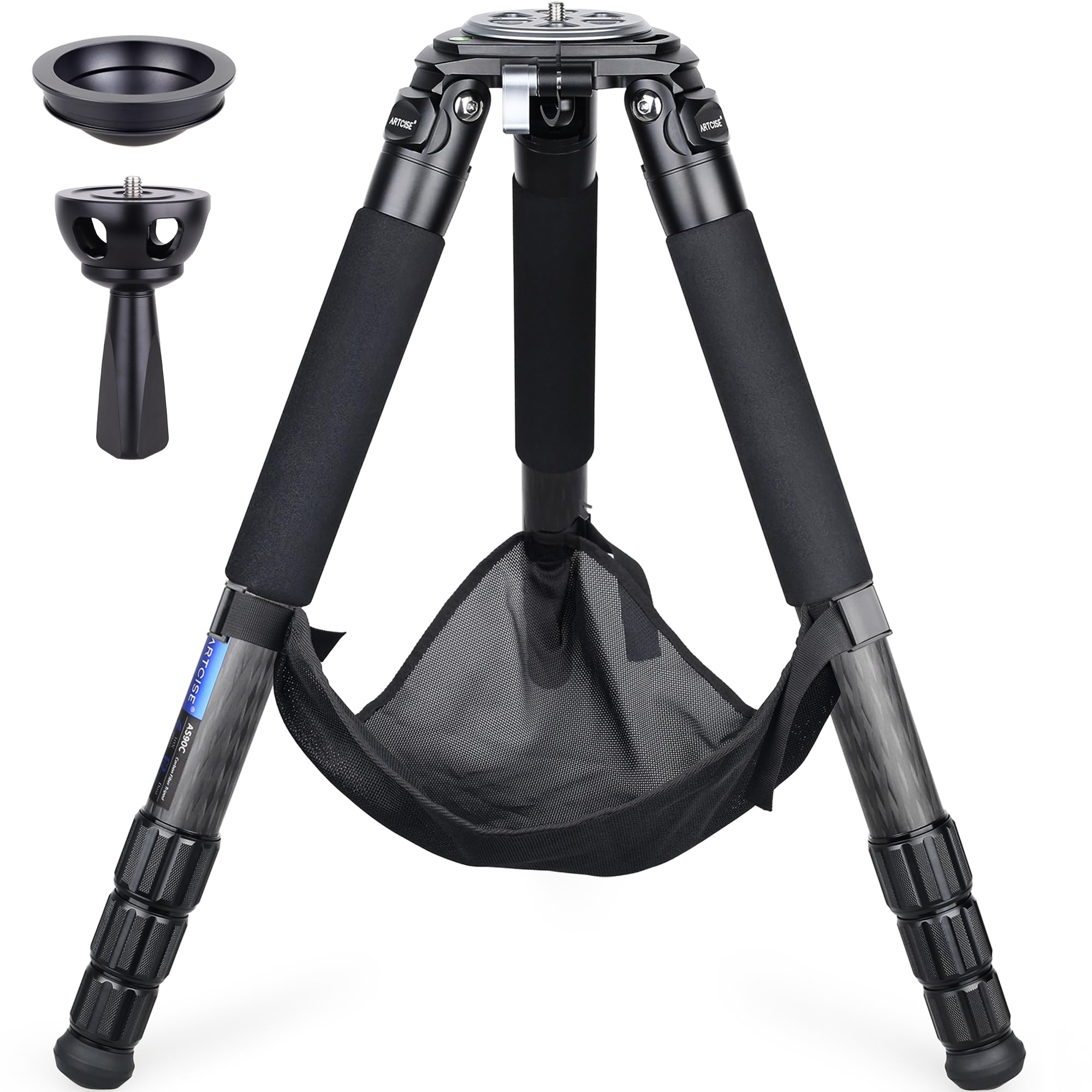 Carbon Fiber Tripod Heavy Duty Bowl Tripod ARTCISE AS90C Ultra Stable Carbon Stand with 75mm Bowl and Adapter 10 Layers Carbon Fiber 40mm Leg Tube Max Load 88 Lbs/40kg