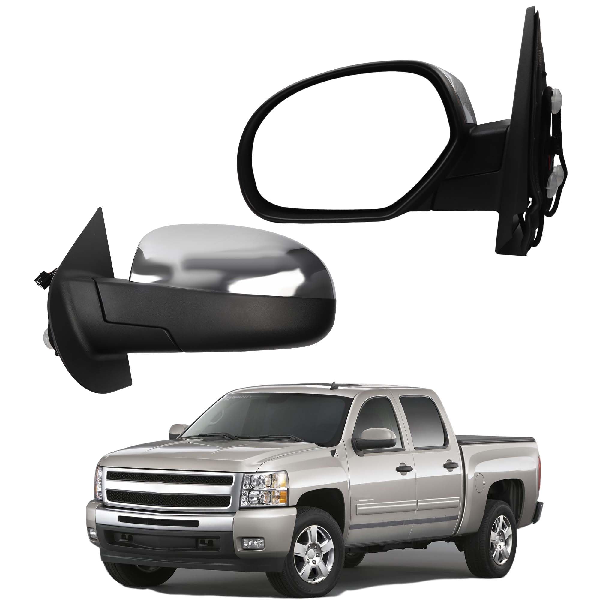 Photo 1 of Dasbecan Driver Side Mirror Compatible with 2007-2013 Chevy Silverado,GMC Sierra Yukon Left Mirror w/Power Glass, Heated, Manual Folding, Chrome Cover Replace# GM1320340 (5pins)