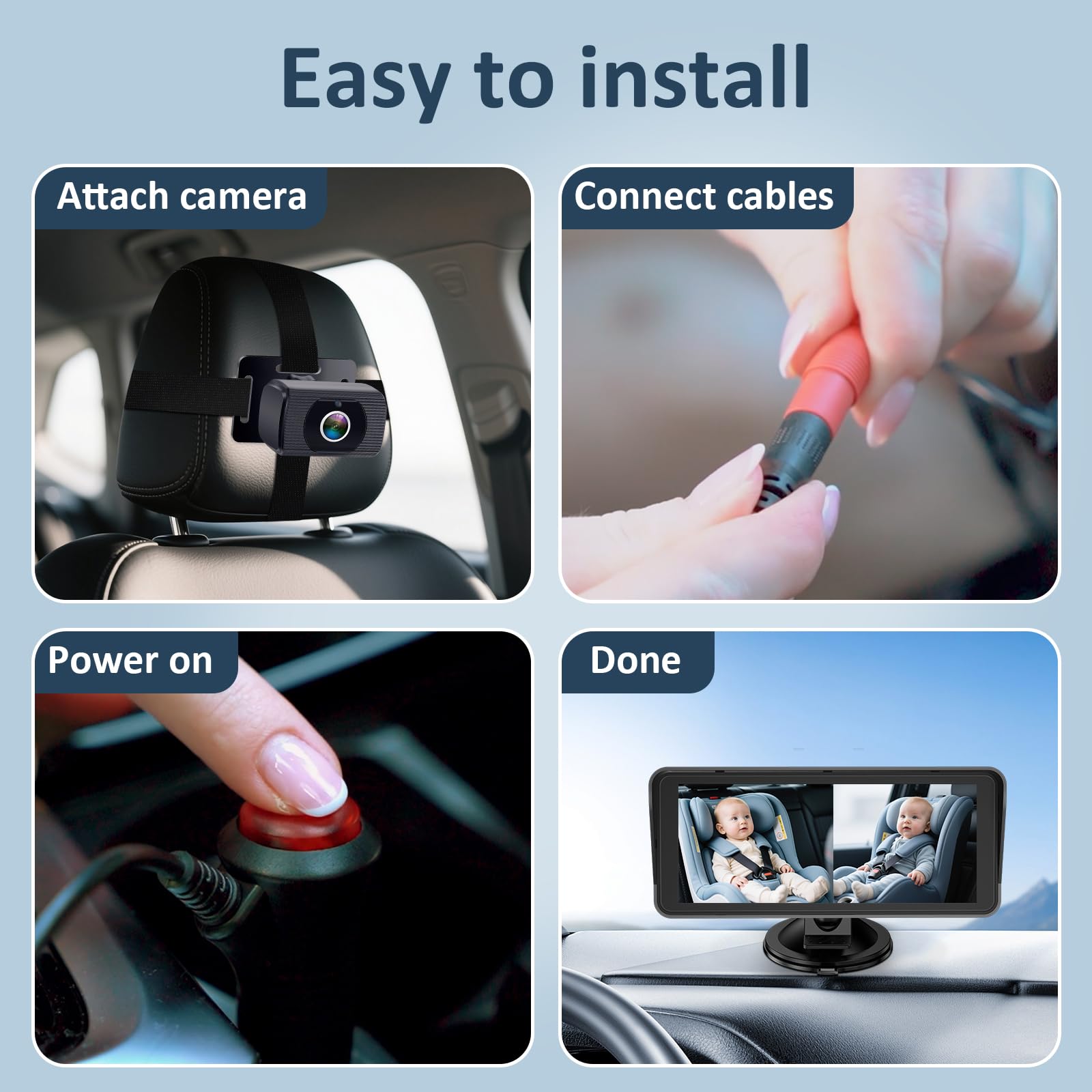 Yakry 2-Kids Baby Car Camera for Seat: 6.9 Inch Ultrawide Display with Two Cameras Rear Facing - USB Powered Backseat Camera HD 1080P Easy to Install