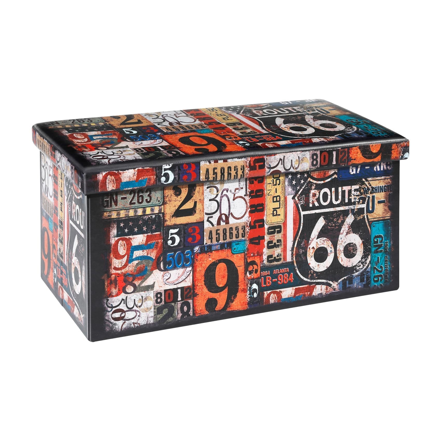 Bonlife Folding Storage Ottoman Bench,Footstool for Living Room Organiser,Colorful Faux Leather Collapsible Large Kids Toy Box with Lids,76x38x38cm