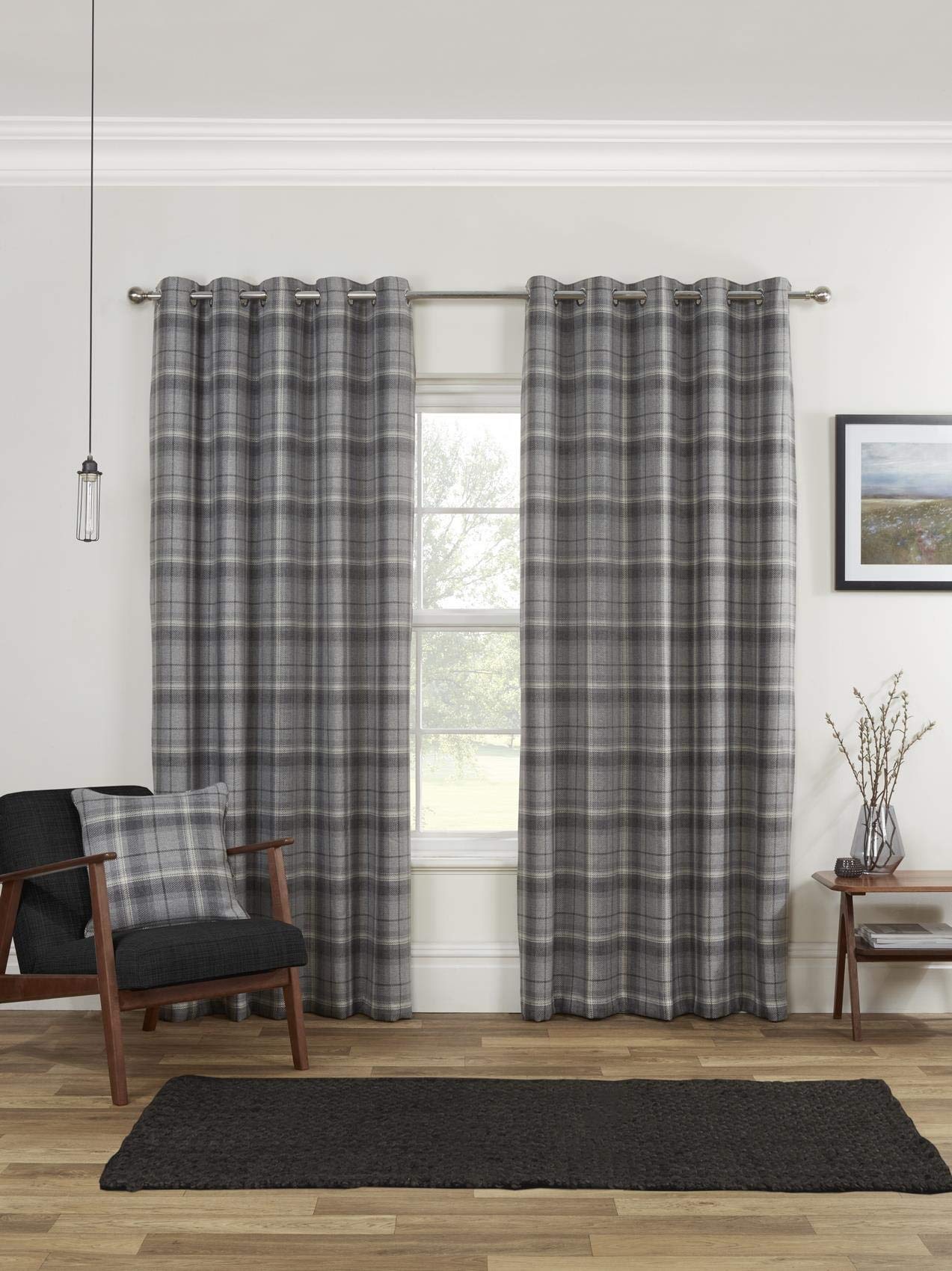 Yorkshire Linen Carnoustie Eyelet Ring Top Curtains 66x90 Grey, Polyester, 66 x 90