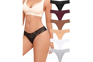 READY TO LOVE Underwear Womens Sexy Cotton Lace Thongs for Women Breathable V-Waisted Ladies Tangas Thong Panties 6 Pack