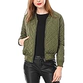 Allegra K Women's Quilted Zip Up Raglan Long Sleeve Bomber Jacket