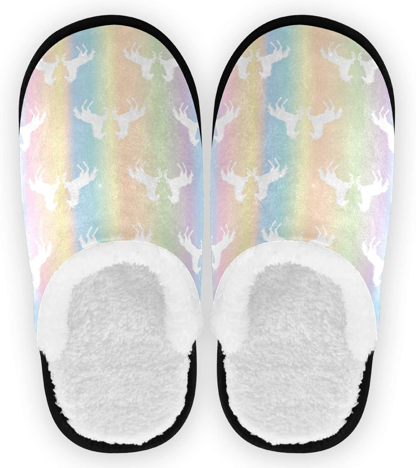 Amazon.com | visesunny White Unicorn Colorful Rainbow Slippers for Women Mens Winter Warm Memory 