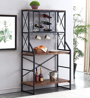 HOMYSHOPY Wine Rack, Industrial Bakers Rack with Storage Hooks