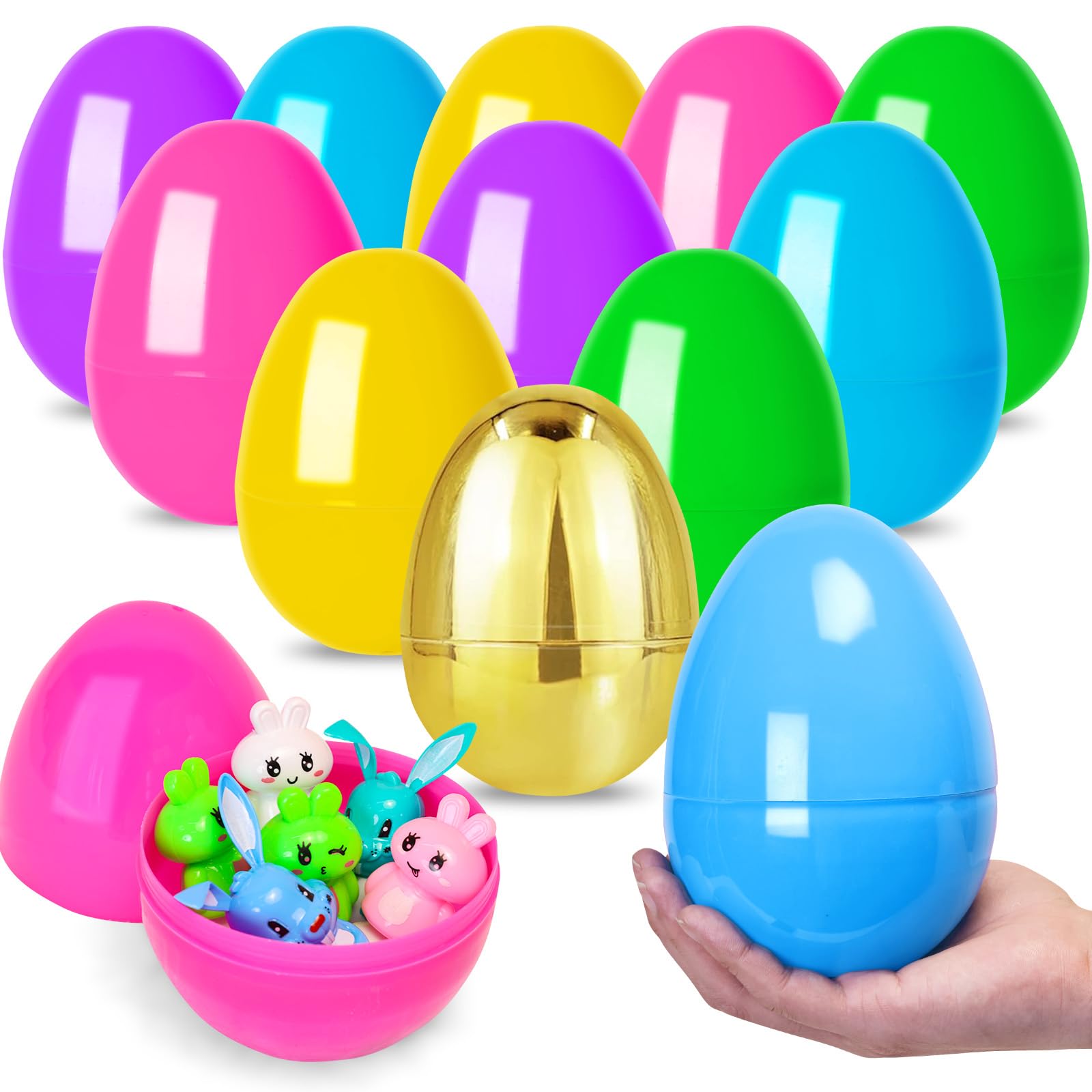MGparty 12 Pcs 6 Inch Easter Eggs Fillable Large Plastic Easter Eggs with 2 Golden Eggs, Jumbo Empty Eggs for Easter Egg Hunt Basket Stuffers Party Favors Classroom Prizes and Easter Decorations