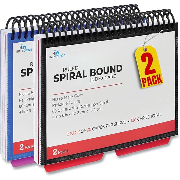 Tribello Spiral Bound Index Cards 4x6 Ruled - Small Spiral Notebook Lined  White Cards with 4 Tab Divider and Durable Cover - 2 Pk - 120 Cards Total