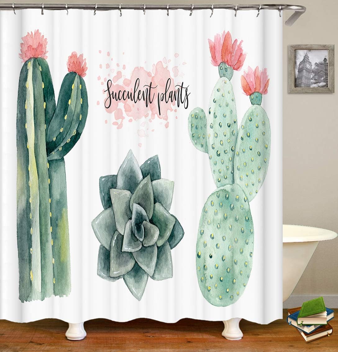 Cactus Shower Curtain Fabric Succulent Party Green Prickly