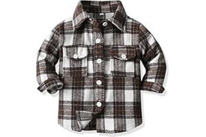 Winzik Toddler Boys Long Sleeve Button Down Shirt, Kids Baby Boys Girls Flannel Shirts Christmas Plaid Dress Shirt 1-10Y