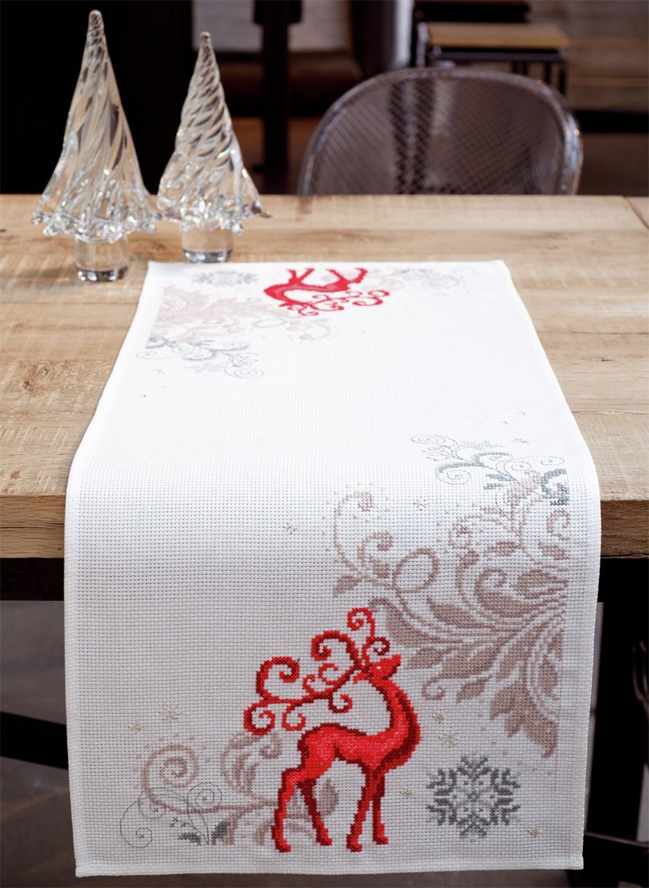 Vervaco Counted Cross Stitch Kit: Runner: Reindeer, 100% Cotton, Multi-Colour, 32 x 2 x 91 cm