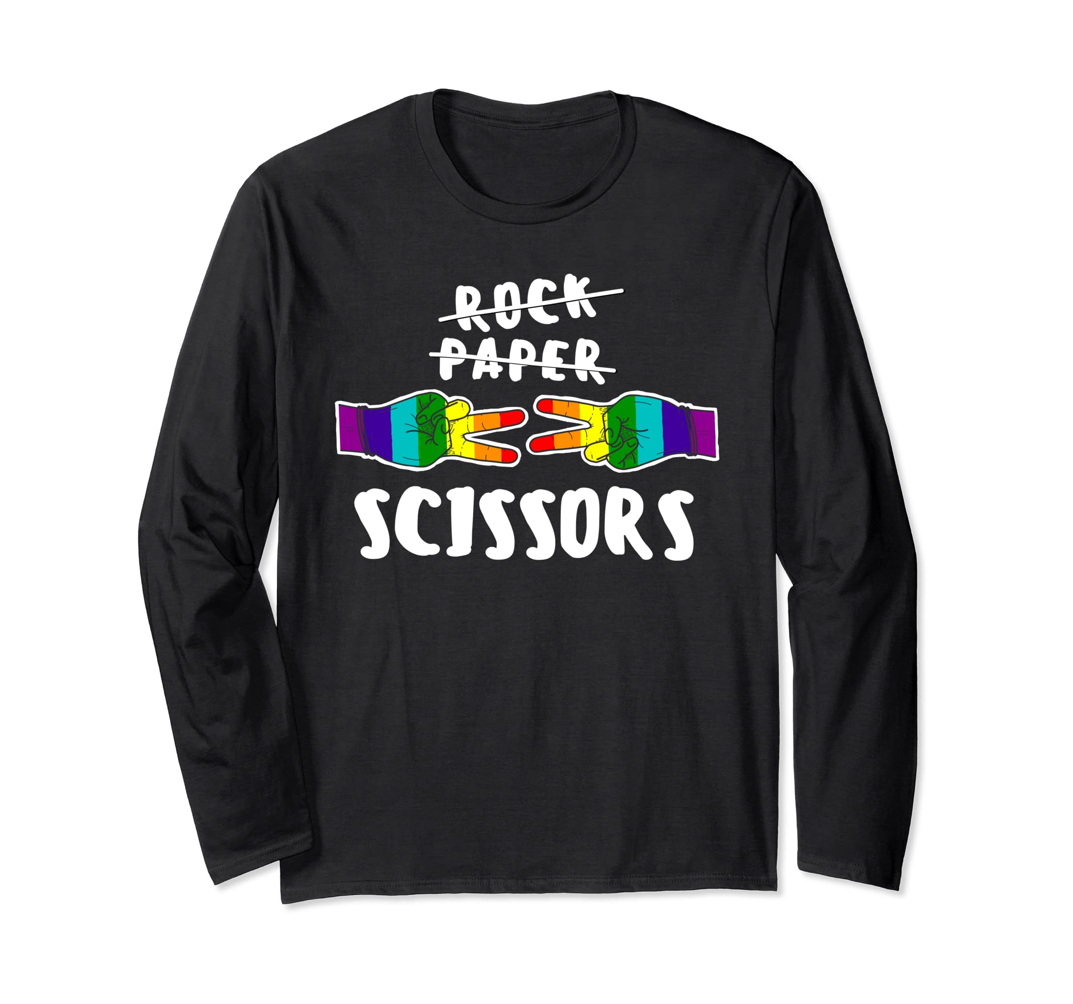 Rock Paper Scissors LGBT-Q Gay Pride Proud Ally Rainbow Flag Long Sleeve T-Shirt